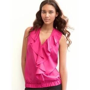 Banana Republic 100% Silk Ruffle Blouse Pink Berry Sleeveless Petite Large PL